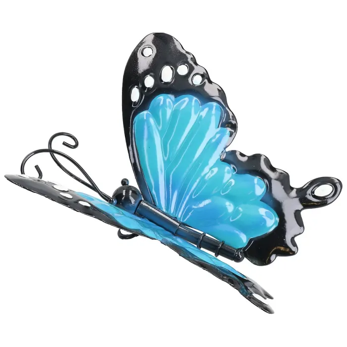 Small 3D Blue Metal Butterfly Garden/Home Wall Art Ornament 7x12x14cm