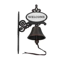 Welcome Bell Cast Iron Sign Door Wall Fence Gate House Doorway Entry Garden