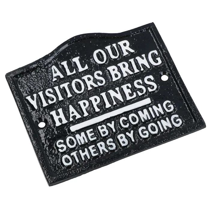 All Our Visitors Bring Happiness Sign Cast Iron Plaque Wall House Door Garden