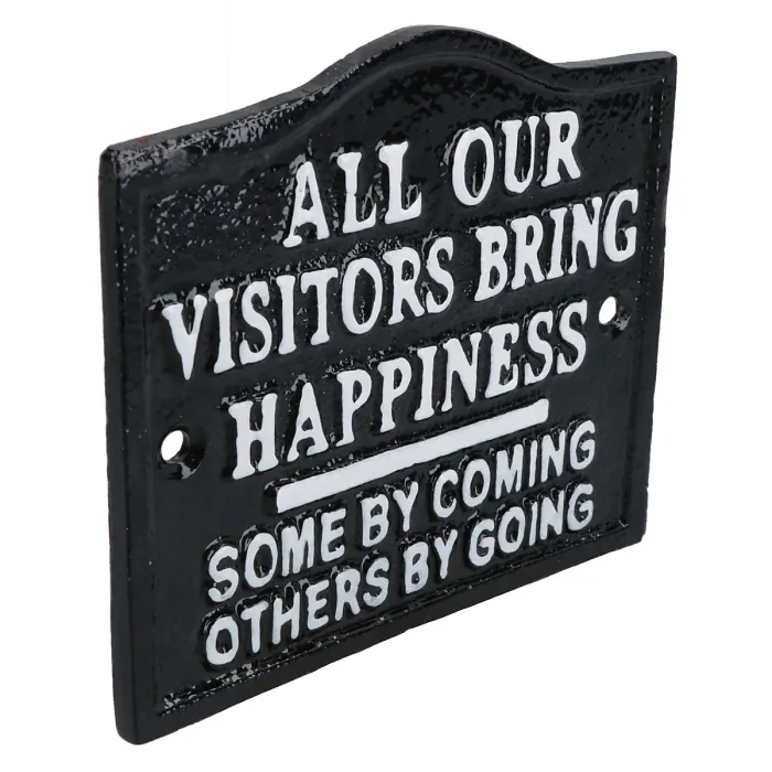All Our Visitors Bring Happiness Sign Cast Iron Plaque Wall House Door Garden