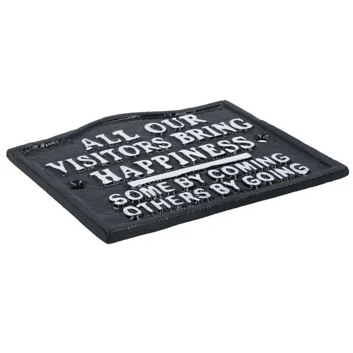 All Our Visitors Bring Happiness Sign Cast Iron Plaque Wall House Door Garden