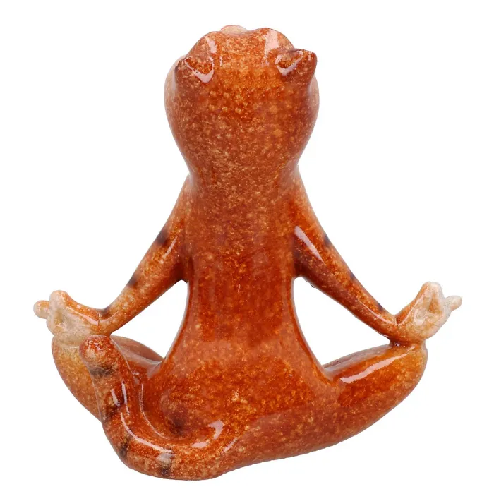Sitting Yoga Ginger Cat Zen Ornament Statue Meditating Garden House Decor