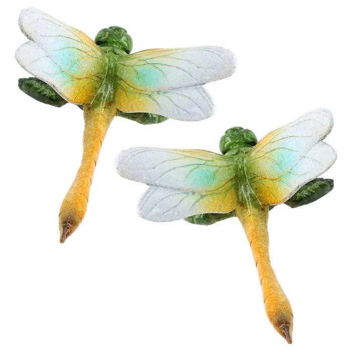 Green Wall Mount Dragonflies Pair Resin Shed Sculpture Statue Garden Dragonfly