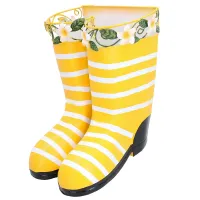 Yellow Hanging Pair of Wellies Metal Planter Garden Gift Ornament 20x24x30cm