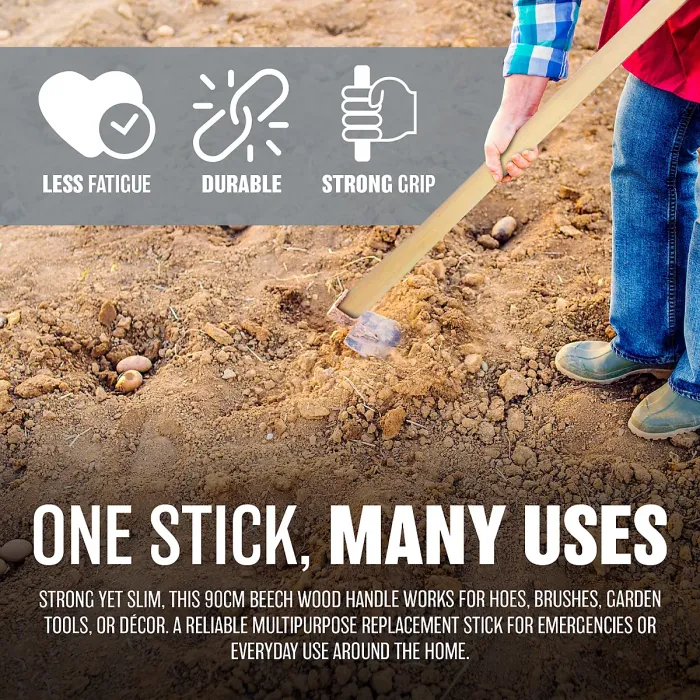 90Cm Thin Wooden Hoe Handle Stick Beech Brush Multi Use Strong Replacement