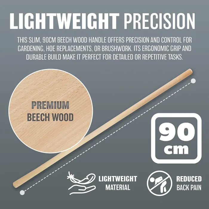 90Cm Thin Wooden Hoe Handle Stick Beech Brush Multi Use Strong Replacement