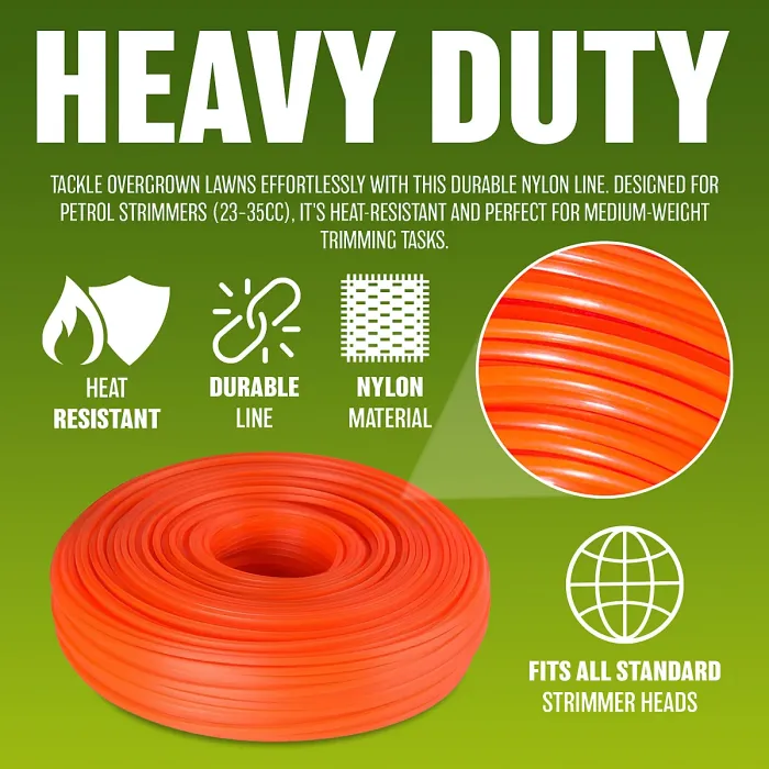 10M X 2.4Mm Set Of 6 Trimmer Line Garden Grass Strimmer Nylon Round String Orange