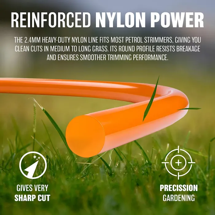 10M X 2.4Mm Set Of 6 Trimmer Line Garden Grass Strimmer Nylon Round String Orange