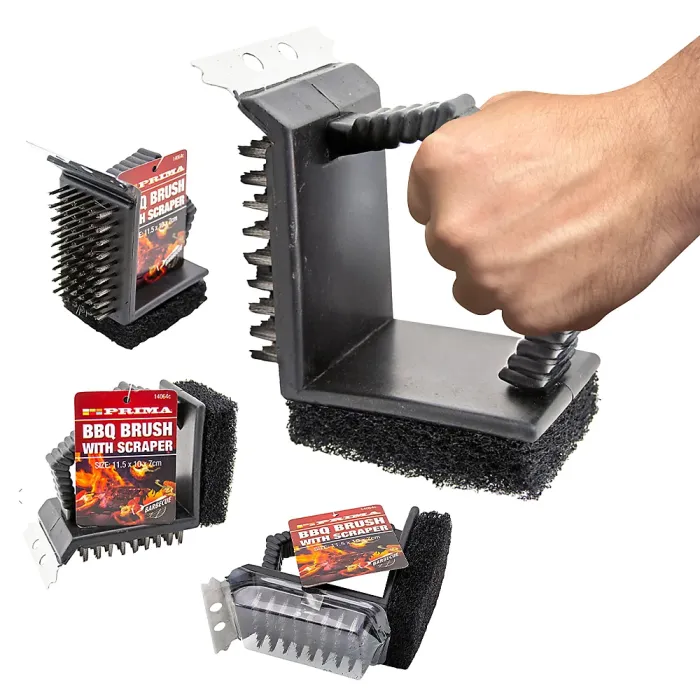 Set Of 2 Bbq Brush With Scraper Heavy Duty Handle Cleaning Oven Grill Tool