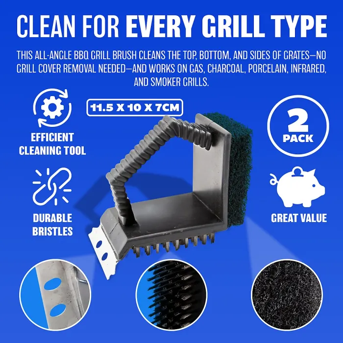 Set Of 2 Bbq Brush With Scraper Heavy Duty Handle Cleaning Oven Grill Tool