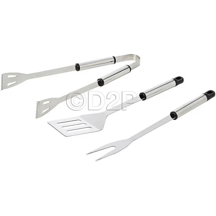 3Pc Barbecue Set Bbq Cooking Tools Tongs Fork Spatula Stainless Steel