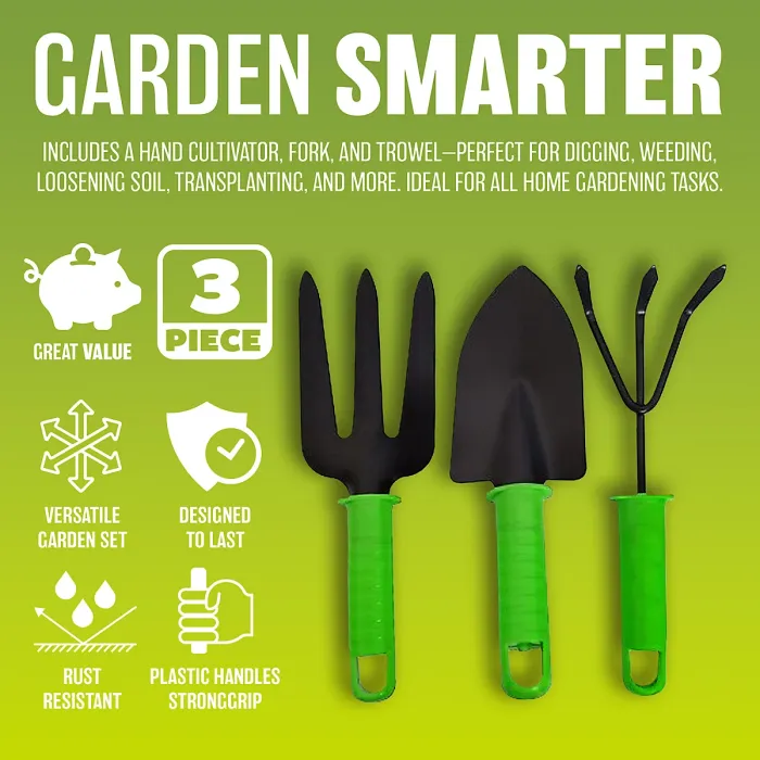 Pack Of 3 Garden Tools Cultivator Trowel Hand Fork Gardening Weeding