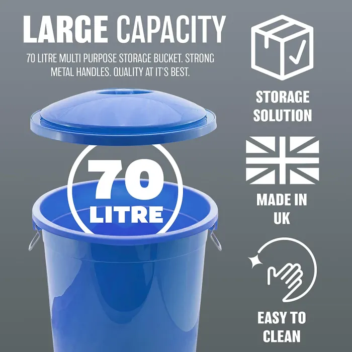Large 70L Multi Purpose Bucket With Handles Storage Organiser Waste Garden