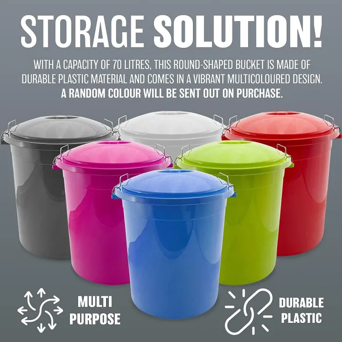 Large 70L Multi Purpose Bucket With Handles Storage Organiser Waste Garden