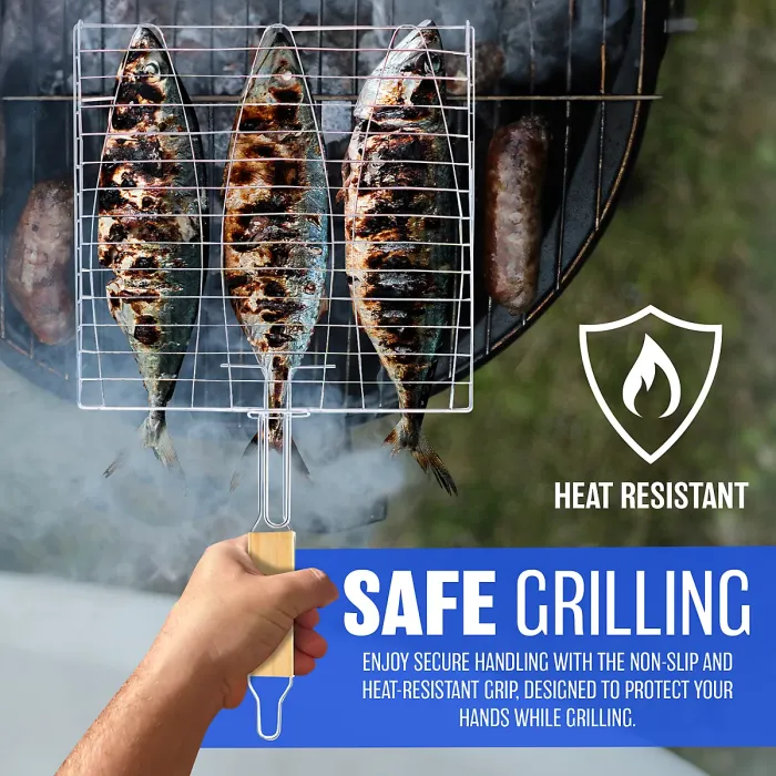 New Pack Of 4 Bbq Grills Chrome Cooking With Long Handle Burgers Fish Racks Food