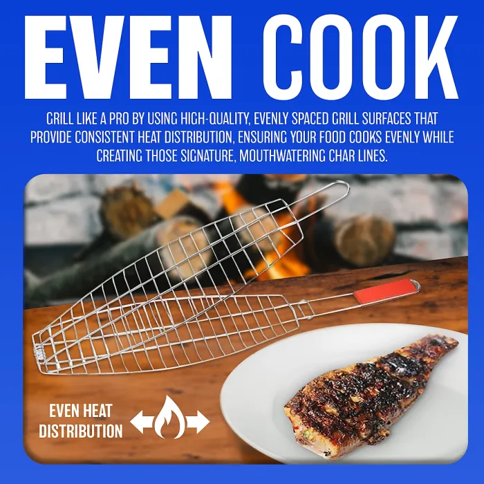 New Pack Of 4 Bbq Grills Chrome Cooking With Long Handle Burgers Fish Racks Food