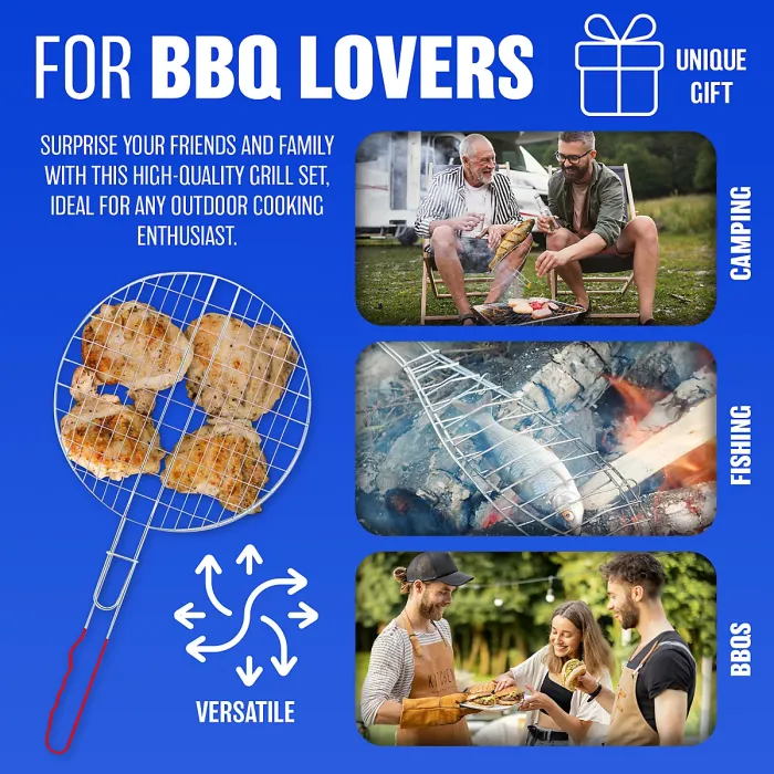 New Pack Of 4 Bbq Grills Chrome Cooking With Long Handle Burgers Fish Racks Food