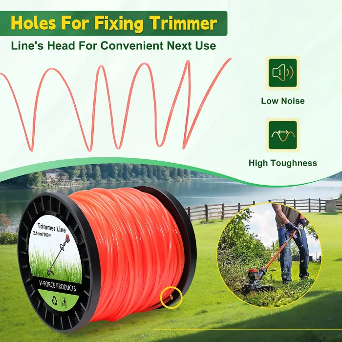 WOWLED 1 Spool Round String Trimmer Line, Nylon Weed Eater String 2.4mm x 100m, 095 Trimmer Line Heavy Duty for Lawn Mower