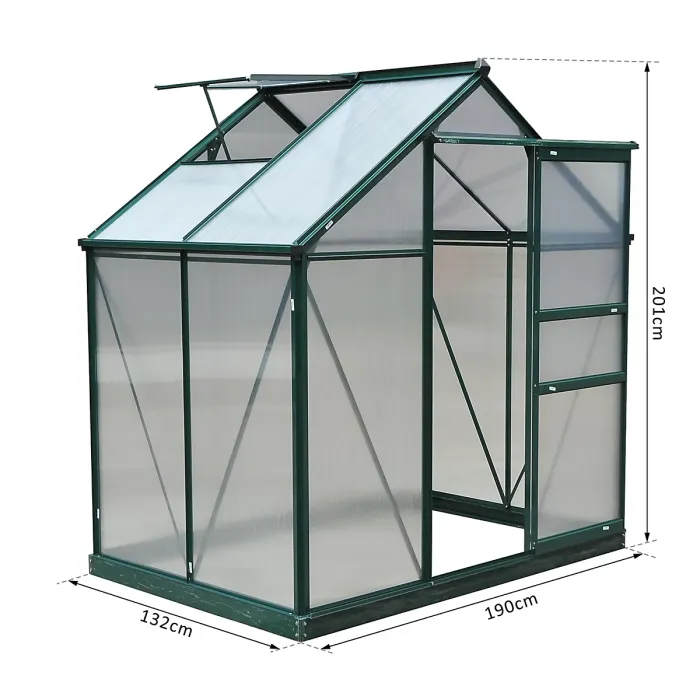 Outsunny 6x4ft Walk-In Polycarbonate Greenhouse Plant Grow Galvanized Aluminium