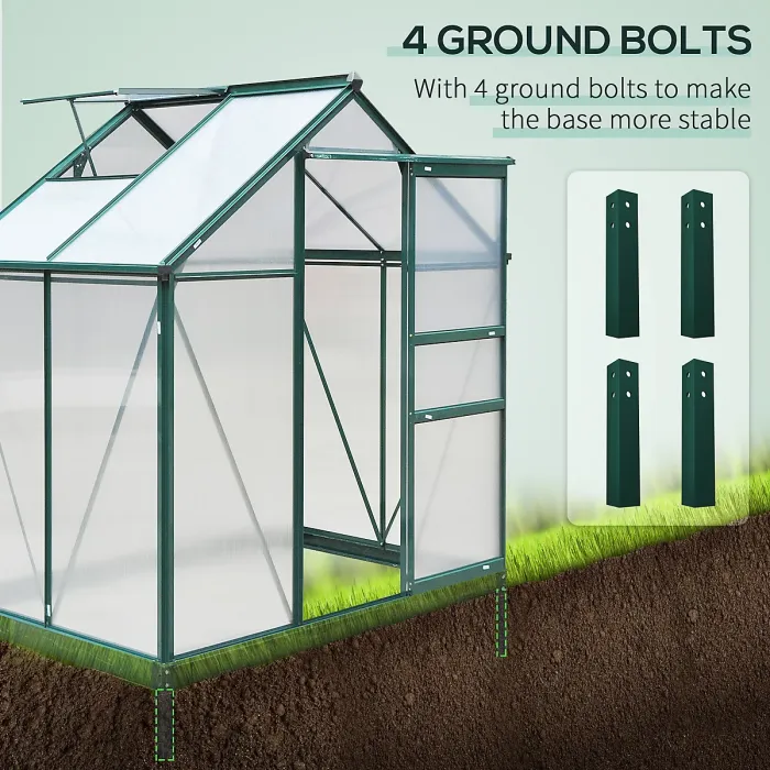 Outsunny 6x4ft Walk-In Polycarbonate Greenhouse Plant Grow Galvanized Aluminium