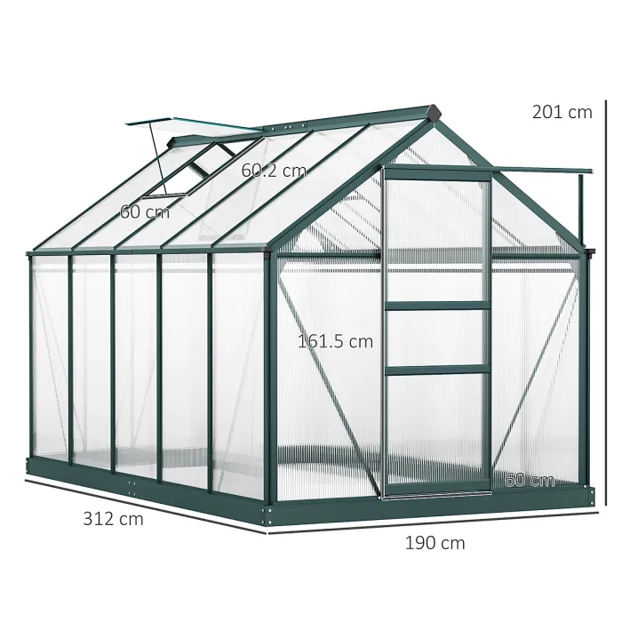 Outsunny 6x10ft Walk-In Polycarbonate Greenhouse Plant Grow Galvanized Aluminium