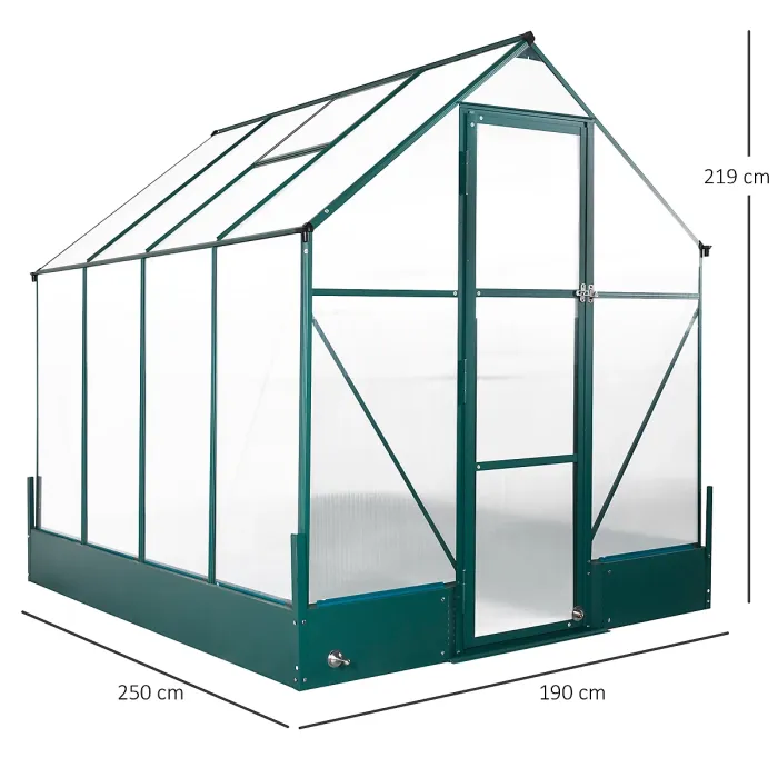 Outsunny Walk-in Greenhouse Garden Polycarbonate Aluminium w/ Smart Window 6x8ft