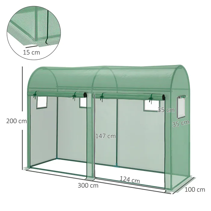 Outsunny Garden Plant Tomato Growth Greenhouse W/ 2 Doors 4 Windows 3 x 1 x 2m