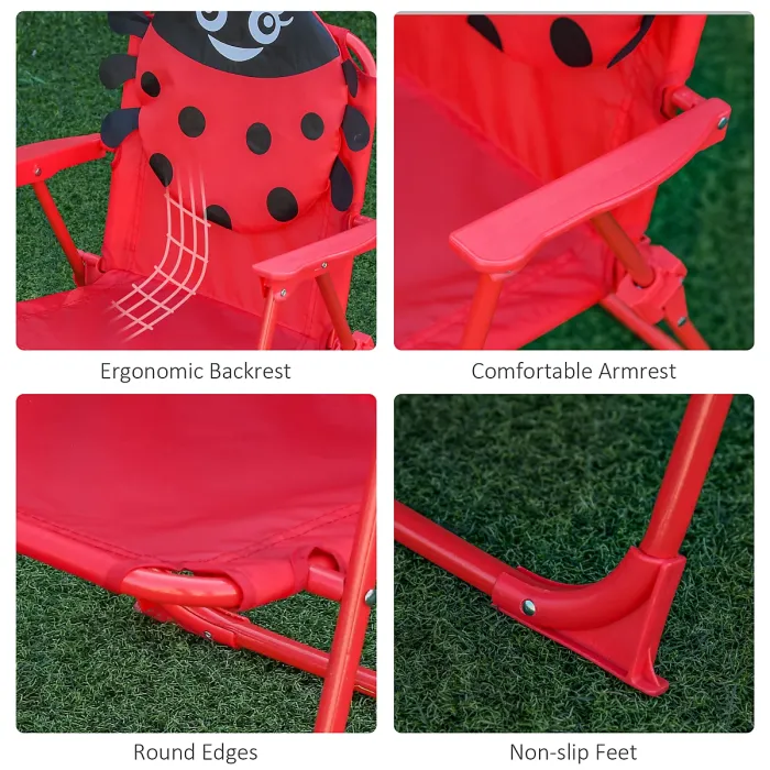 Outsunny Kids Folding Picnic Table Chair Set Ladybug Pattern Outdoor w/ Parasol