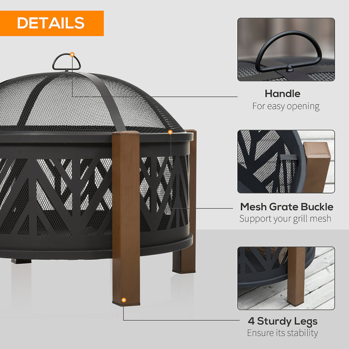 Outsunny 78cm 2-In-1 Outdoor Fire Pit & Firewood BBQ Garden Cooker Heater