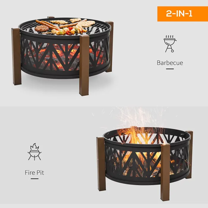 Outsunny 78cm 2-In-1 Outdoor Fire Pit & Firewood BBQ Garden Cooker Heater