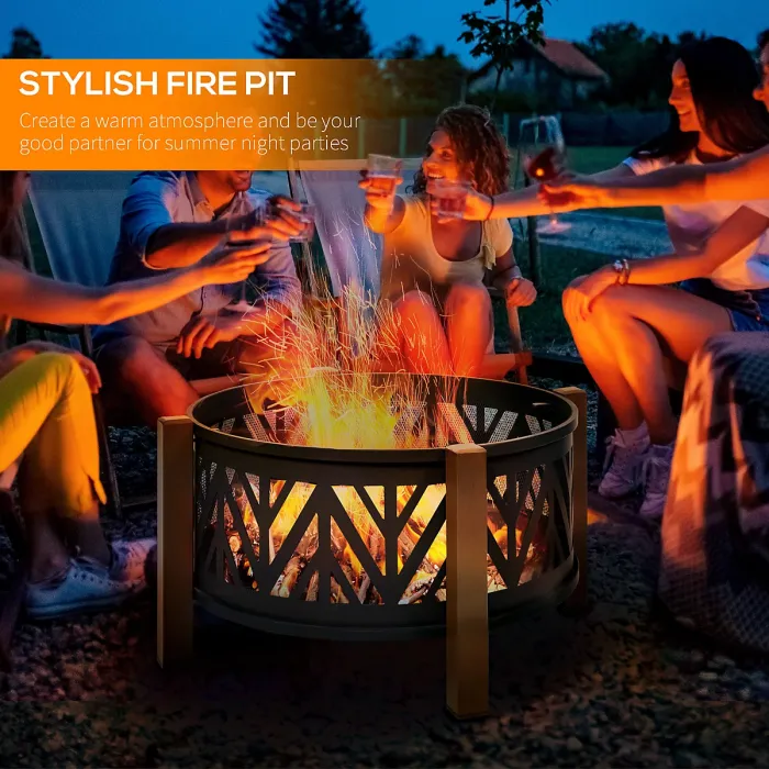 Outsunny 78cm 2-In-1 Outdoor Fire Pit & Firewood BBQ Garden Cooker Heater