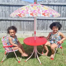 Outsunny Kids Folding Picnic Table Chair Set Butterfly Pattern Outdoor Parasol