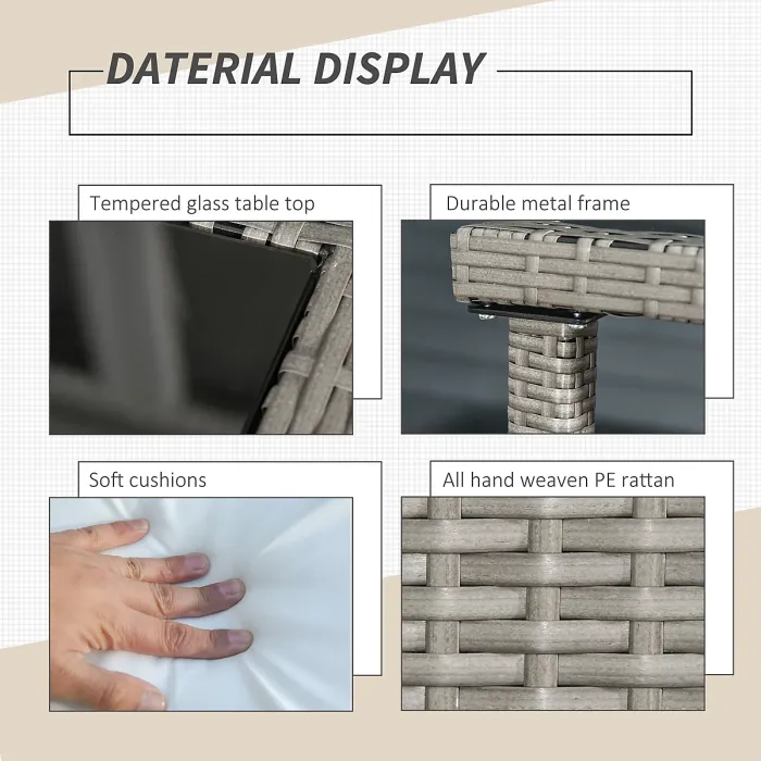 Outsunny 5 Pieces Rattan Garden Furniture Sofa Set w/ Table Chair Footrest Grey