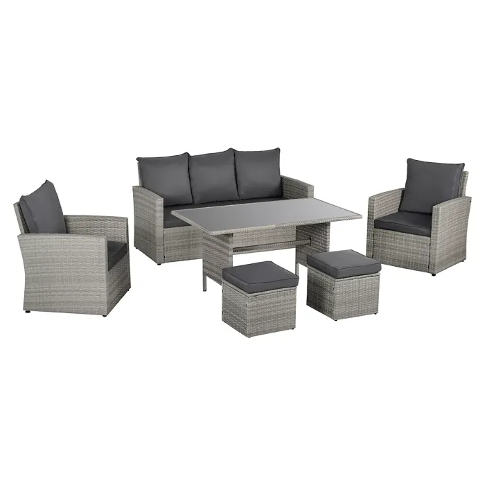 Outsunny 6 PCS Outdoor Rattan Sofa Furniture Sets with Footstool Cushions Grey
