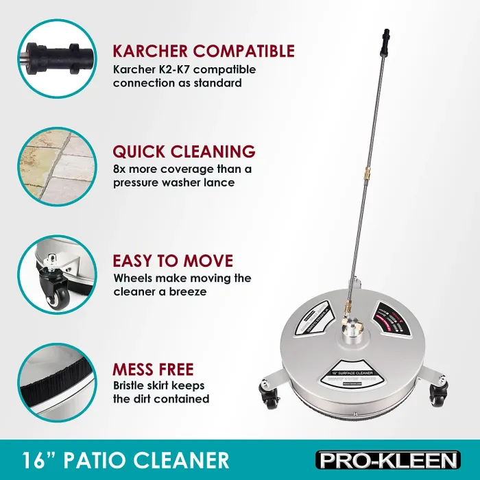 ProKleen Stainless Steel Pressure Washer Surface Patio Cleaner Attachment 16" Karcher Compatible