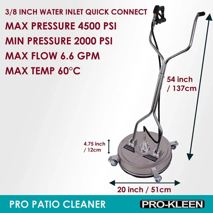 ProKleen Stainless Steel Pressure Washer Surface Patio Cleaner 20" 3/8 Connection