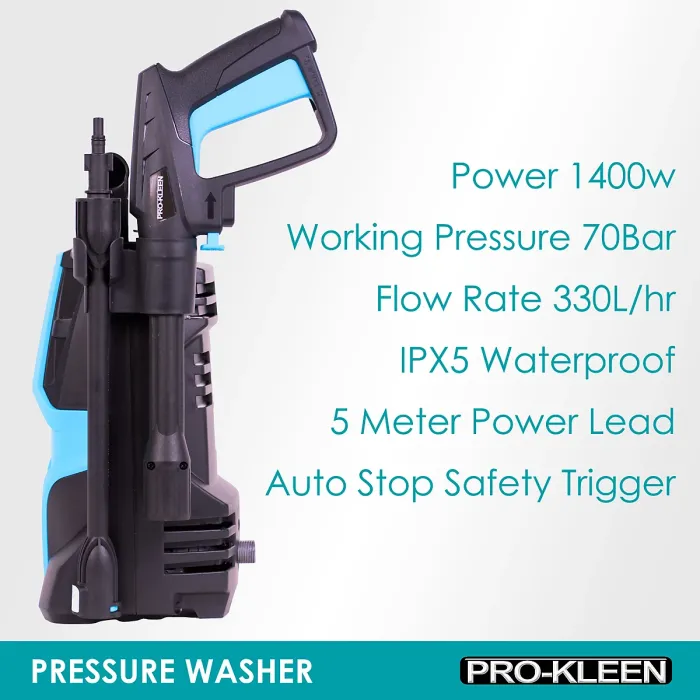 Pro-Kleen Pressure Washer Jet Power Wash Electric 1400W High Performance Cleaner With Accessories For car & Patio