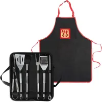 BBQ Tool Set with Case 12 Pcs BBQ Accessories Kit w/ Food Turner Fork Tongs Silicone Brush, 6x Skewers Apron Barbecue Utensils