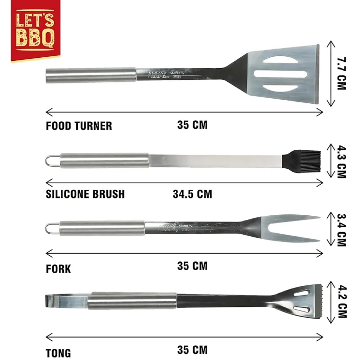 BBQ Tool Set with Case 12 Pcs BBQ Accessories Kit w/ Food Turner Fork Tongs Silicone Brush, 6x Skewers Apron Barbecue Utensils