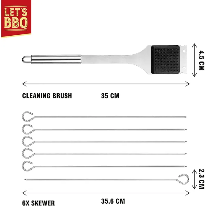 BBQ Tool Set with Case 12 Pcs BBQ Accessories Kit w/ Food Turner Fork Tongs Silicone Brush, 6x Skewers Apron Barbecue Utensils