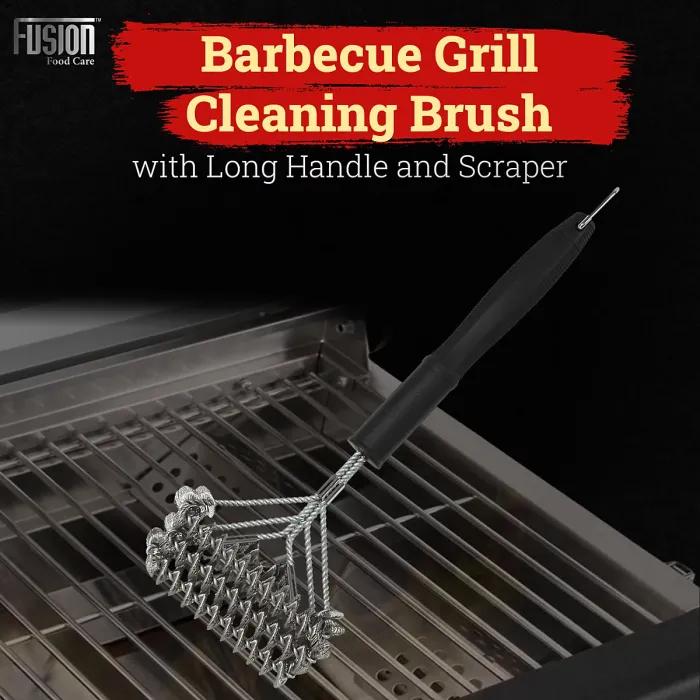 BBQ Wire Brush Wide Head with Ergonomic Handle, Stainless Steel Helix & Scraper Durable BBQ Cleaning Tool for Grates & Grills