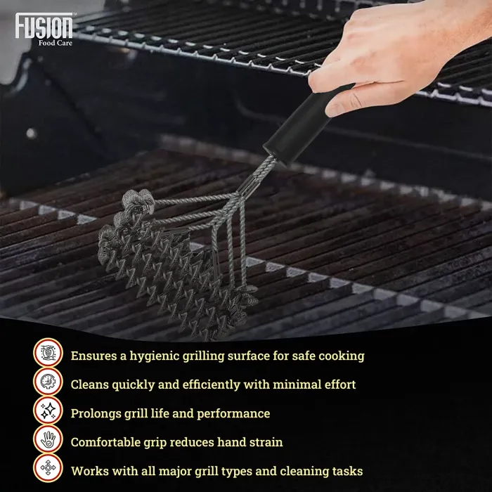 BBQ Wire Brush Wide Head with Ergonomic Handle, Stainless Steel Helix & Scraper Durable BBQ Cleaning Tool for Grates & Grills