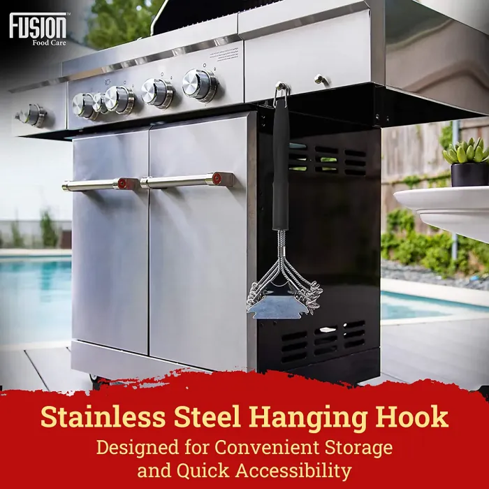 BBQ Wire Brush Wide Head with Ergonomic Handle, Stainless Steel Helix & Scraper Durable BBQ Cleaning Tool for Grates & Grills