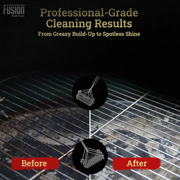 BBQ Wire Brush Wide Head with Ergonomic Handle, Stainless Steel Helix & Scraper Durable BBQ Cleaning Tool for Grates & Grills