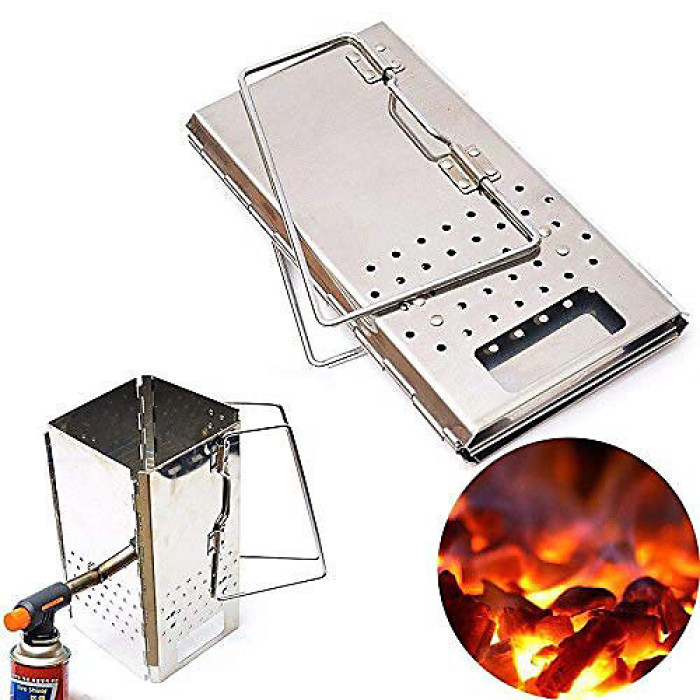 Chimney Starter With Bottom Holes - Kitchen Barbecue Accessories - Charcoal Briquette Lumpwood Starter - Ignites Quickly