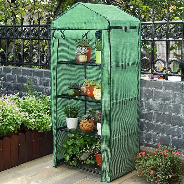 4 Tier Mini Greenhouse - Four Shelf Grow House - Durable Steel Tubing - Zipped Pe Cover - Unobtrusive