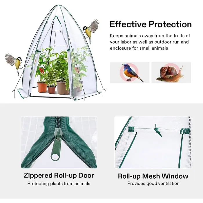 Portable Tent Style Greenhouse - Weatherproof Plant Protector with PE Cover, Zippered Door & Window