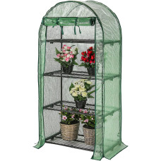 Portable 4 Tier Curved Greenhouse - Compact Plant House with 4 Shelves & Weatherproof PE Cover
