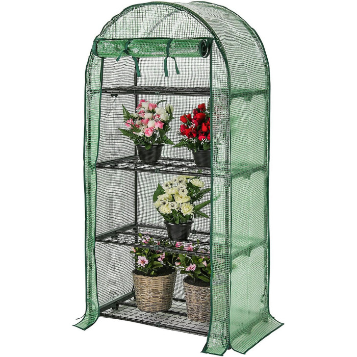 Portable 4 Tier Curved Greenhouse - Compact Plant House with 4 Shelves & Weatherproof PE Cover