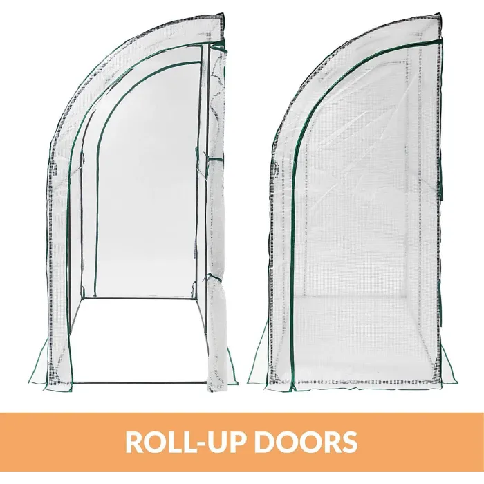 Walk-In Lean-to Wall Greenhouse - Heavy Duty Garden Plant Grow House with 2 Zippered Roll-Up Doors